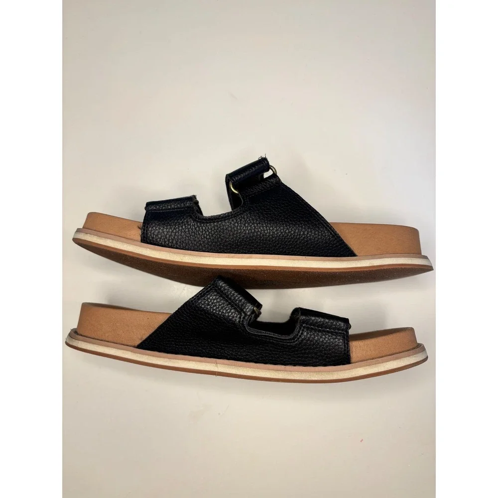 Oasis Society Black Pebbled Double Strap‎ Slide Sandals Comfort 8.5